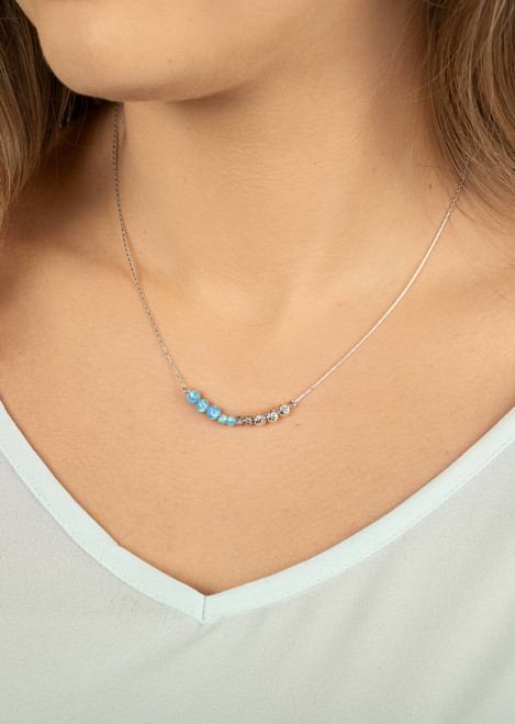 N102-OP+SI - Pretty delicate necklace with Opal and sparkly silver beads