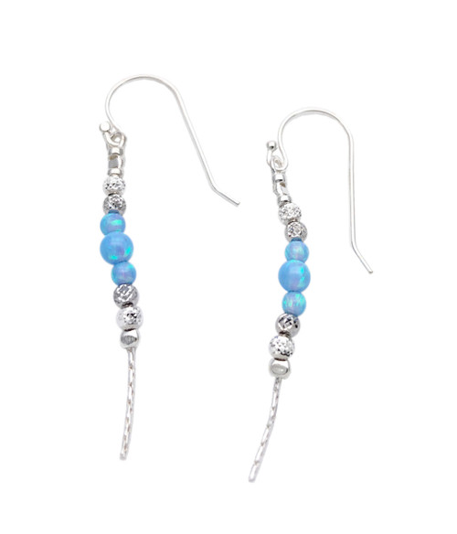 E102-OP+SI -  Pretty delicate earrings with Opal and sparkly silver beads