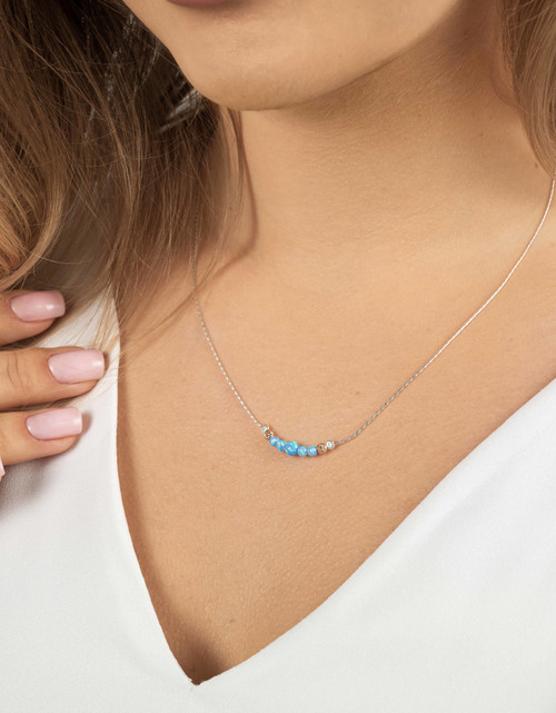 N112-OP+G - Pretty delicate necklace with Opal and sparkly gold beads