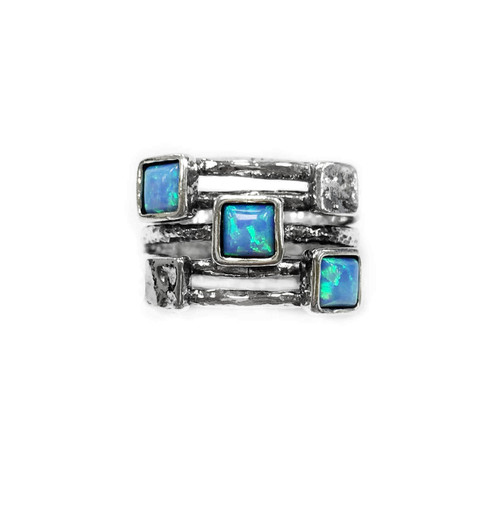ASR0508 - Silver ring with square Opals 