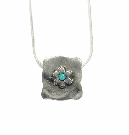 N1547 - Square pendant with Cute flower and Opal