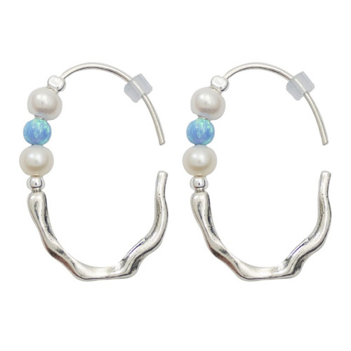 E04322 - PR - OP - Unique hoop earrings with Opal and Pearls