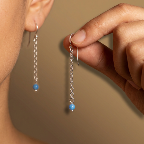E119 - Opal Drop Earrings hook: Sterling Silver with Blue Opal Droplet