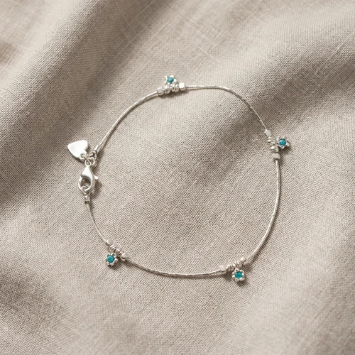 A00038 - TU - Anklet with green turquoise Cute flowers