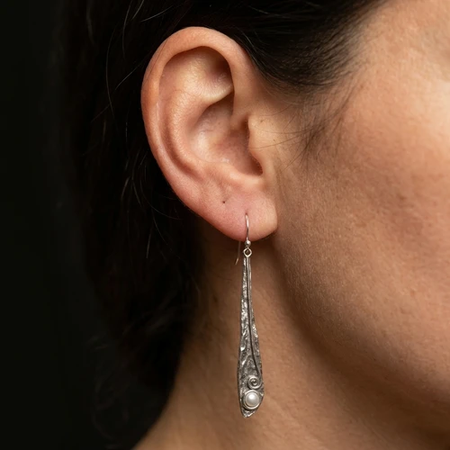 Freshwater Pearl & Textured Sterling Silver Drop Earrings (E10308-PR)