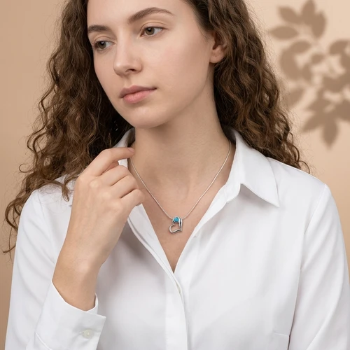 Sterling Silver Open Heart Blue Opal Necklace (N4074)