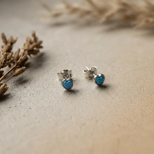 Tiny Blue Opal Heart Stud Earrings – 925 Sterling Silver (E11731B)