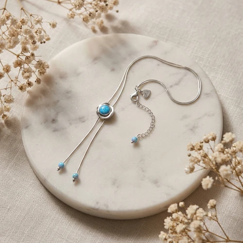 Blue Opal Double Strand Drop Necklace – 925 Sterling Silver      (N10788-OP)
