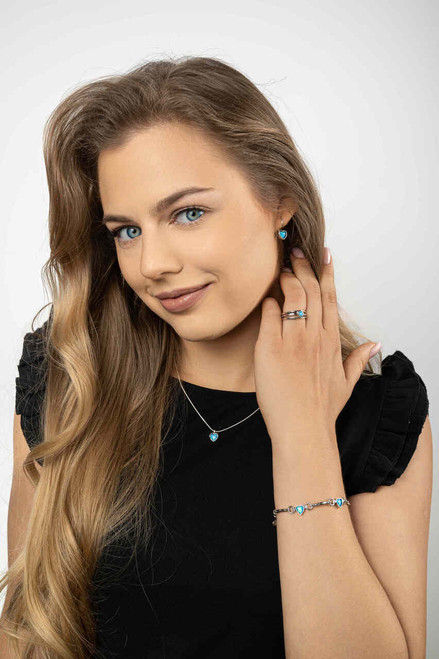 ASB630 - Silver and Opal Heart Linked Bracelet