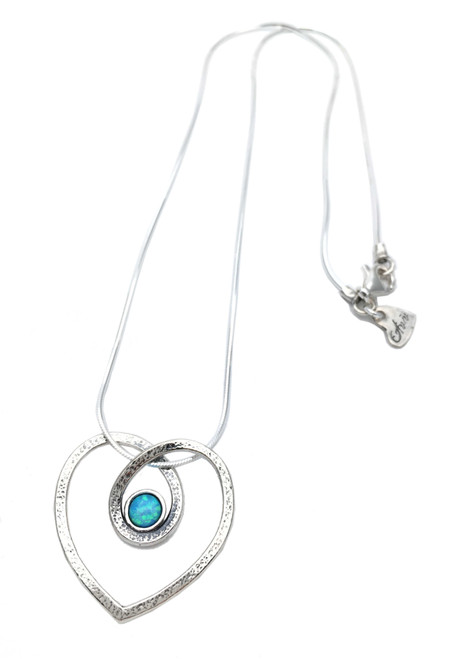 ASN1442 - Beautiful open heart 925 Sterling silver pendant set with opal