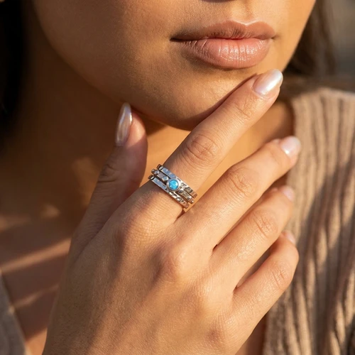 ASR598 - Stacking ring set silver with Opal