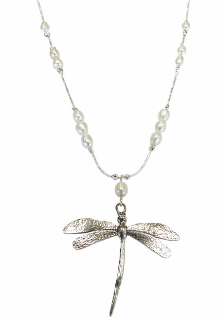 N02881 - Pretty Dragonfly necklace with Freshwater pearls