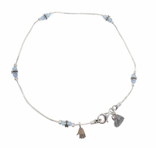 ASA025 - Sterling silver anklet bracelet with Opals and silver beads