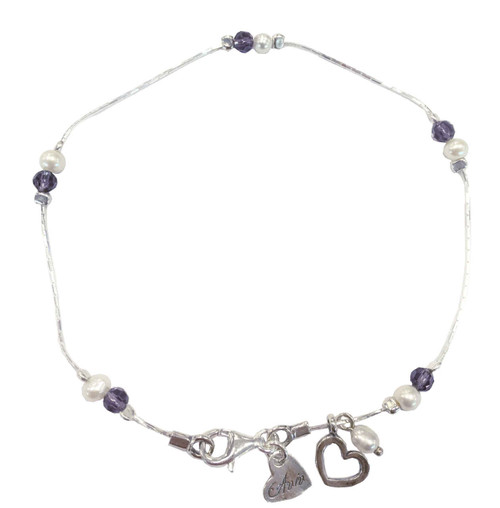 ASA0030 - AM - Anklet with pearls and Amethyst beads