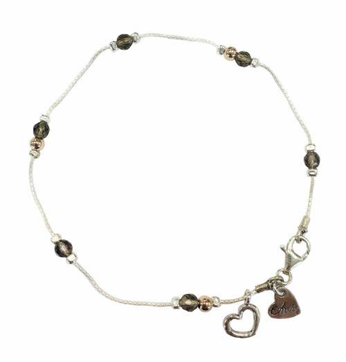 ASA0029 - SQ - Anklet with Smokey quartz and rolled gold beads