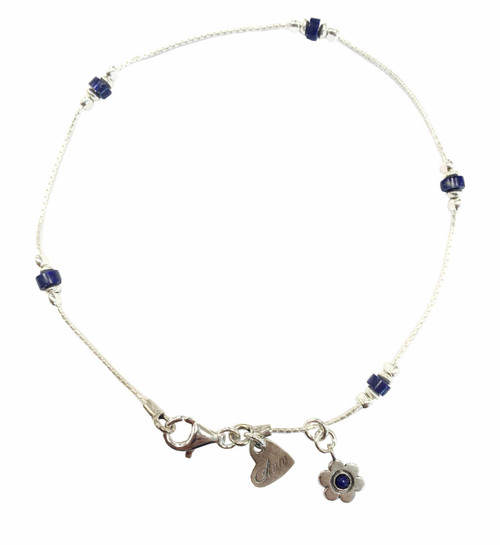 ASA0004 - LA - Anklet with Dark Lapis and cute flower charm
