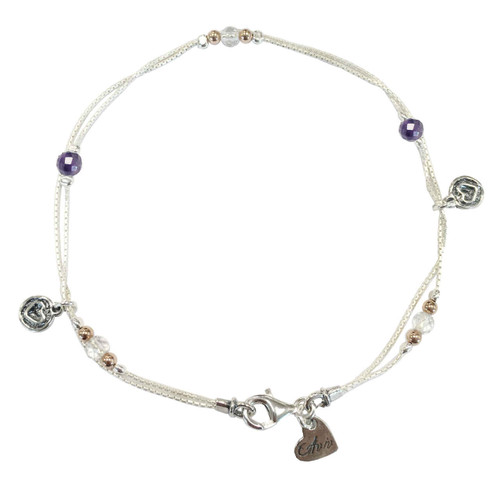 ASA0034 - AM - Pretty double chain anklet with Amethyst faceted beads