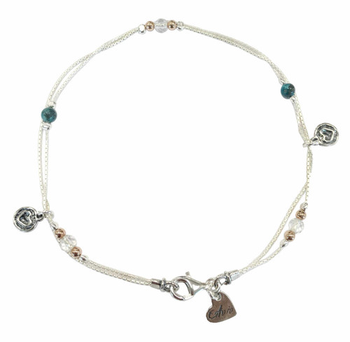 ASA0034 - TU - Pretty double chain anklet with green Turquoise beads