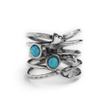 R272 - Silver ring with little silver hearts and Opals. Size L