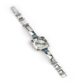 W00613 Square face silver watch with 2 squares opal stones. Large 