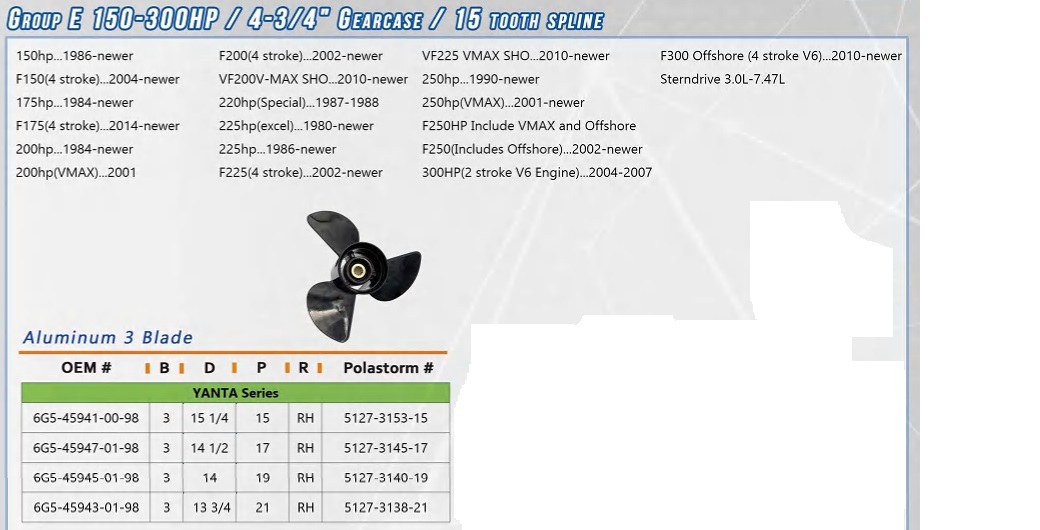 Yamaha Marine Outboard 150-300hp 15 Tooth Spline