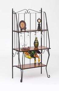 Baker's Rack - 3 Wood Shelves-Optional Wine Rack Baker's Rack - 3 Wood Shelves-Optional Wine Rack