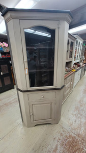 CORNER CUPBOARD W/DRAWER & GLASS DOOR-KONA/ANTIQUE WHITE CORNER CUPBOARD W/DRAWER & GLASS DOOR-KONA/ANTIQUE WHITE