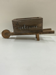 MINI WOOD WHEELBARROW 15" LONG_STAINED MINI WOOD WHEELBARROW 15" LONG_STAINED