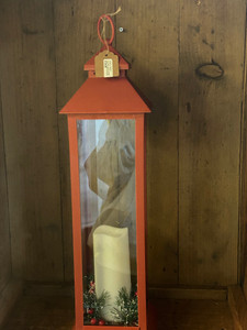 19" RED LANTERN W/LED PILLAR CANDLE & WREATH 19" RED LANTERN W/LED PILLAR CANDLE & WREATH