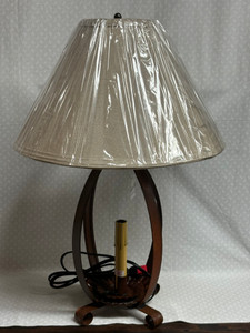 BETSY ROSS LAMP WITH IVORY LINEN FABRIC SHADE IN RUSTIC TIN_ 1 OF 2 BETSY ROSS LAMP WITH IVORY LINEN FABRIC SHADE IN RUSTIC TIN_ 1 OF 2