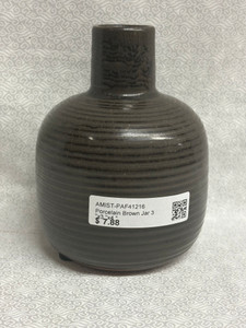 PORCELAIN BROWN JAR 3 "X3 "X4 " PORCELAIN BROWN JAR 3 "X3 "X4 "