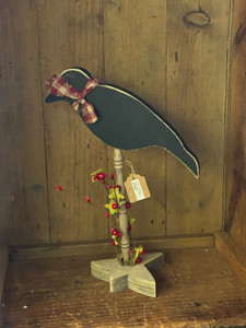 WOOD CROW ON STICK W/RED BERRIES WOOD CROW ON STICK W/RED BERRIES