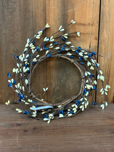 PIP BERRY CANDLE RING, 5"-BLUE/CREAM PIP BERRY CANDLE RING, 5"-BLUE/CREAM