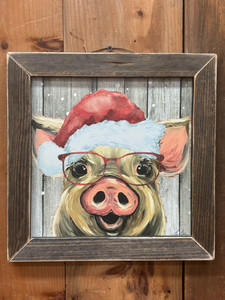 PIG W/GLASSES & SANTA HAT - 12x12