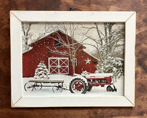 RED BARN W/TRACTOR + XMAS TREE - 16x12 RED BARN W/TRACTOR + XMAS TREE - 16x12