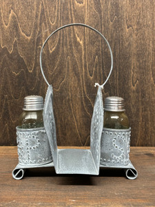 NAPKIN AND SHAKER HOLDER IN WEATHERED ZINC NAPKIN AND SHAKER HOLDER IN WEATHERED ZINC