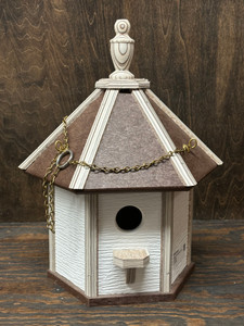 SMALL HEX HANGING STYLE BLUEBIRD HOUSE-BROWN/IVORY