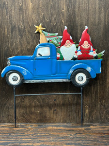 METAL BLUE TRUCK 26 W/GNOME