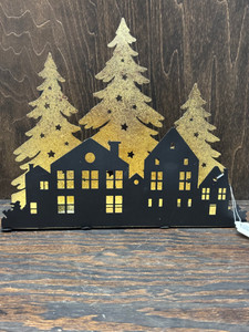 BLK/Gold Tree /House Candle Holder , 11.8" BLK/Gold Tree /House Candle Holder , 11.8"