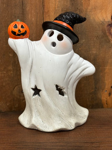 Lighted Bow-Tie Resin Ghost w/ Pumpkin Lighted Bow-Tie Resin Ghost w/ Pumpkin