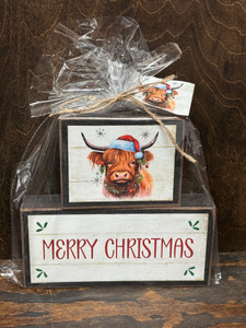 _HIGHLAND COW, HAT, STARS-MERRY CHRISTMAS BLOCK _HIGHLAND COW, HAT, STARS-MERRY CHRISTMAS BLOCK