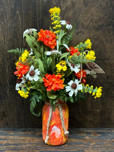 _FALL FLOWERS IN PAINTED BALL JAR _FALL FLOWERS IN PAINTED BALL JAR