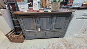 3 DOOR HALL CABINET W/WOOD - DRAWERS-SPECIAL WALNUT/PEWTER