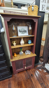 BOOKCASE W/TIN BASE-SPECIAL WALNUT & BURGUNDY BOOKCASE W/TIN BASE-SPECIAL WALNUT & BURGUNDY