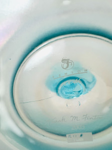 Fenton Blue Stretch Glass Koi Fish Handle Sandwich Tray