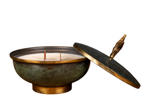 Green & Gold Covered Dish Velvet Noir Candle