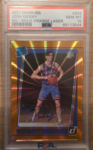 2021 DONRUSS JOSH GIDDEY SIGNATURE HOLO ORANGE LASER PSA 10 (POP 2!)