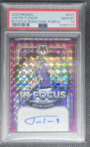 2023 Mosaic Justin Tucker In Focus Purple Auto Psa 10
