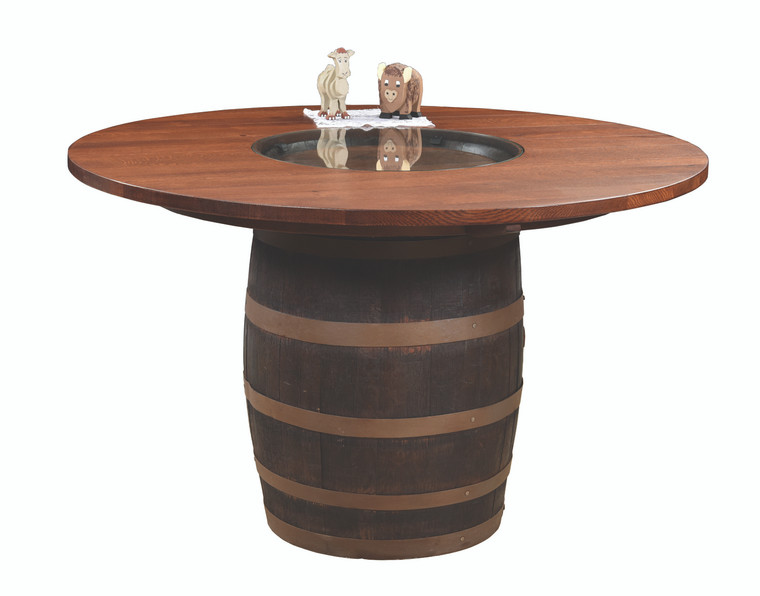 54" Round Top Barrel-With 1 1/4" Thick Top (Glass in Center)