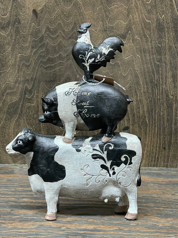 14" STACKED ANIMAL_COW, PIG, & ROOSTER